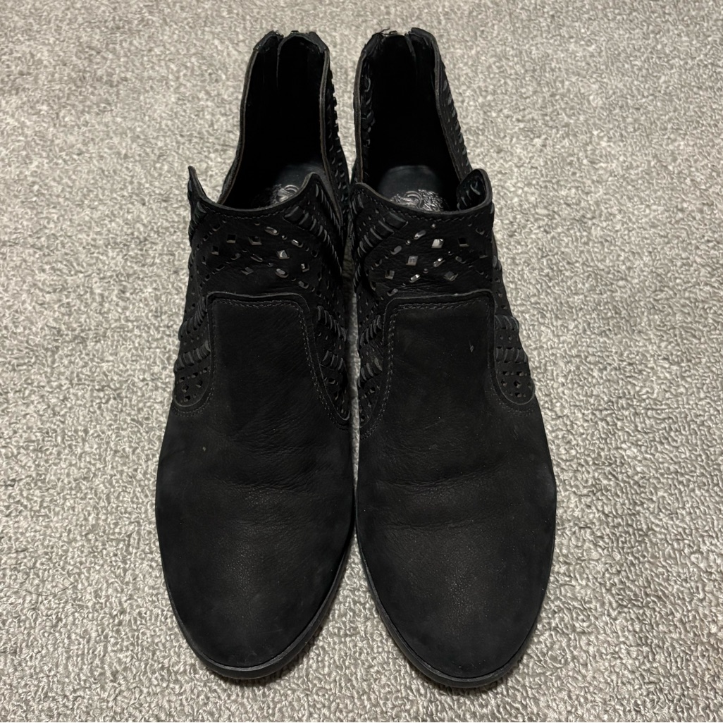 Vince Camuto Black Suede Ankle Booties With Laser-Cut Detail